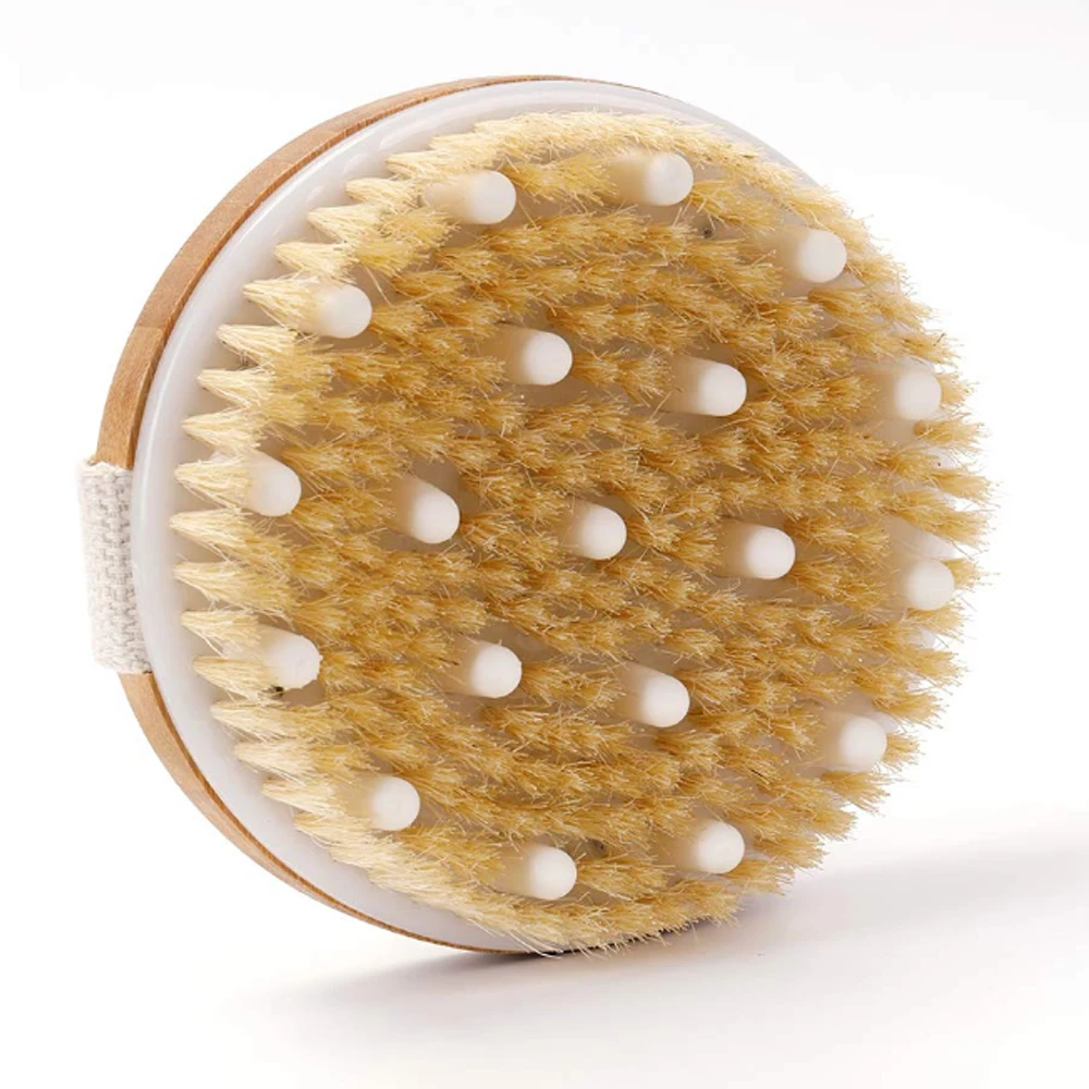 Натуральная круглая форма сизаль бамбуковая деревянная ручка кабана щетина отшелушивающая душевая Ванна сухая Массажная щетка для тела для детей и взрослых