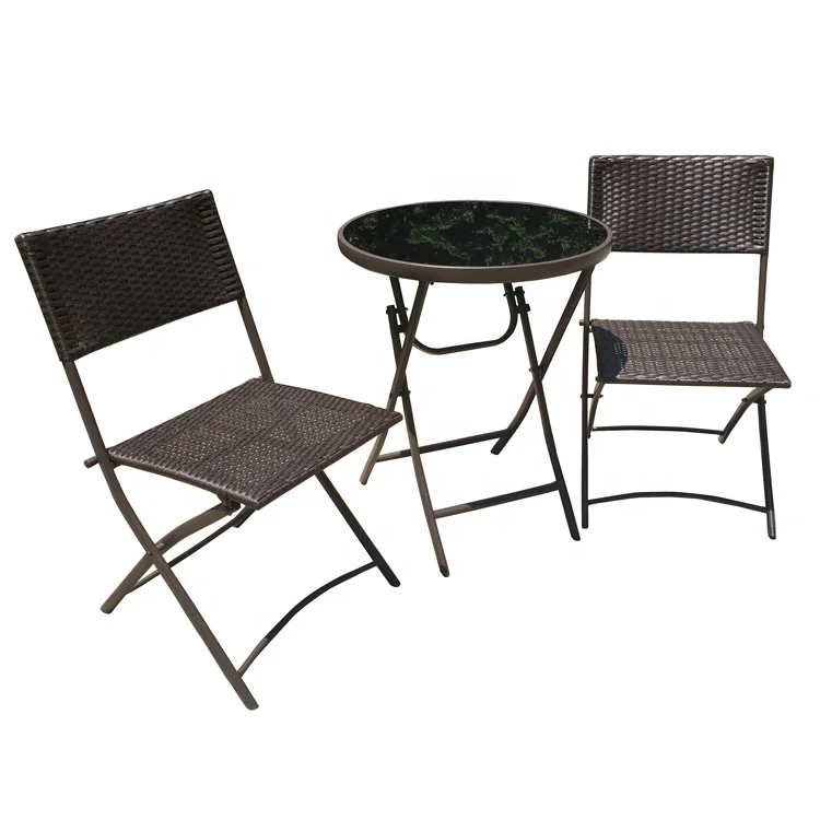 
Outdoor Furniture 3 Piece Metal Frame PE Rattan Folding Patio Bistro Table Set 