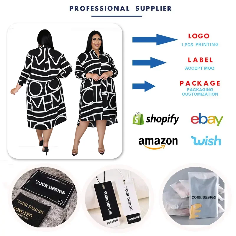 N7255 Best-Selling Plus Size Loose Dresses Women Casual Long Sleeve Striped Printed Shirt Dress For Women