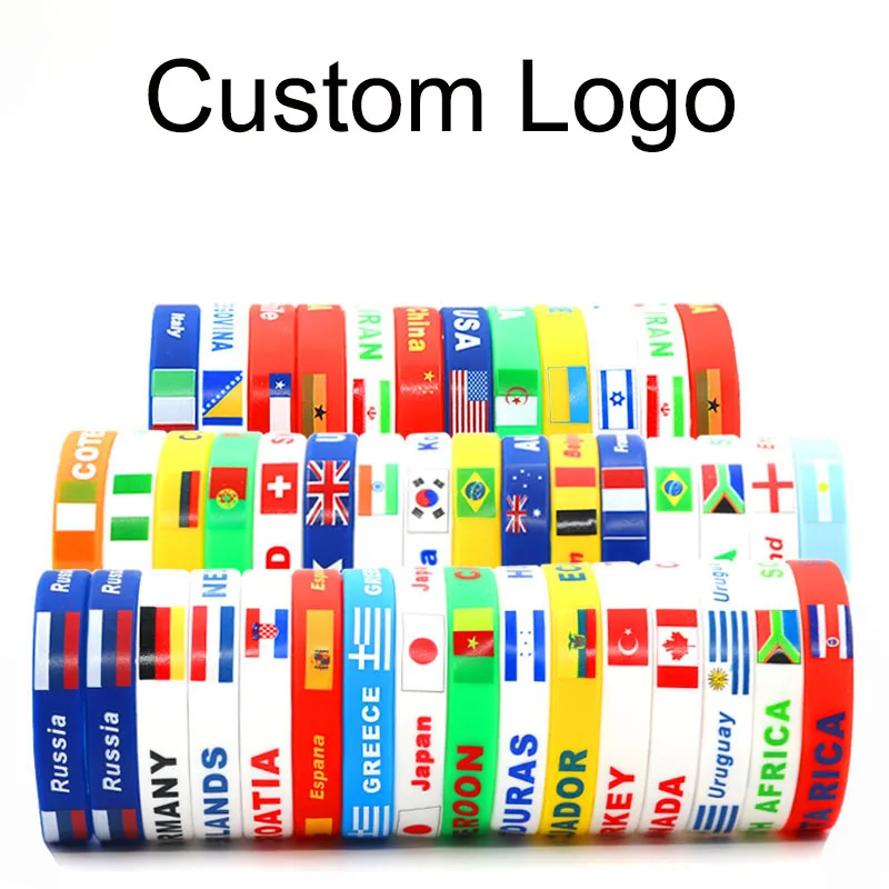 Custom Logo Many National flag Design Silicone Flag Wristband Silicone Bracelet Fitness Sports Wrist Strap Wtih Custom Design
