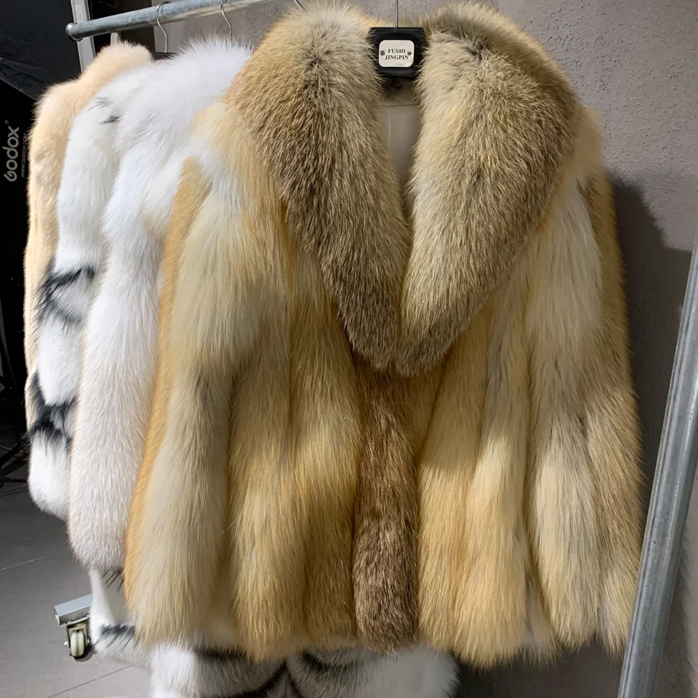 Real Red Fox Jacket Long Sleeve Ladies Real Fox Coat Women Natural Fur Cloth