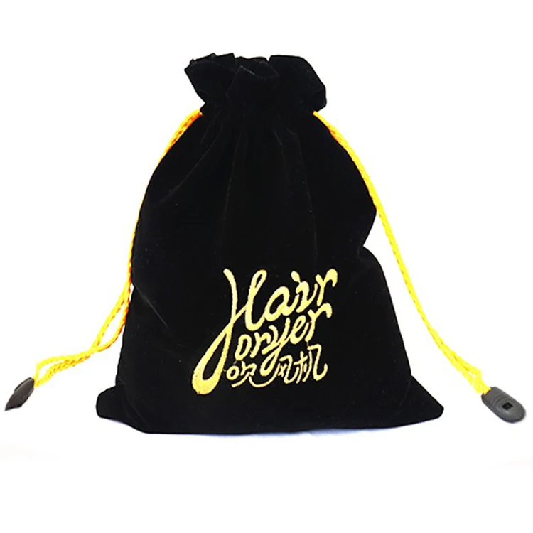 Custom Logo Drawstring Dust Pouch Embroidered Velvet Bag For Hair Dryer