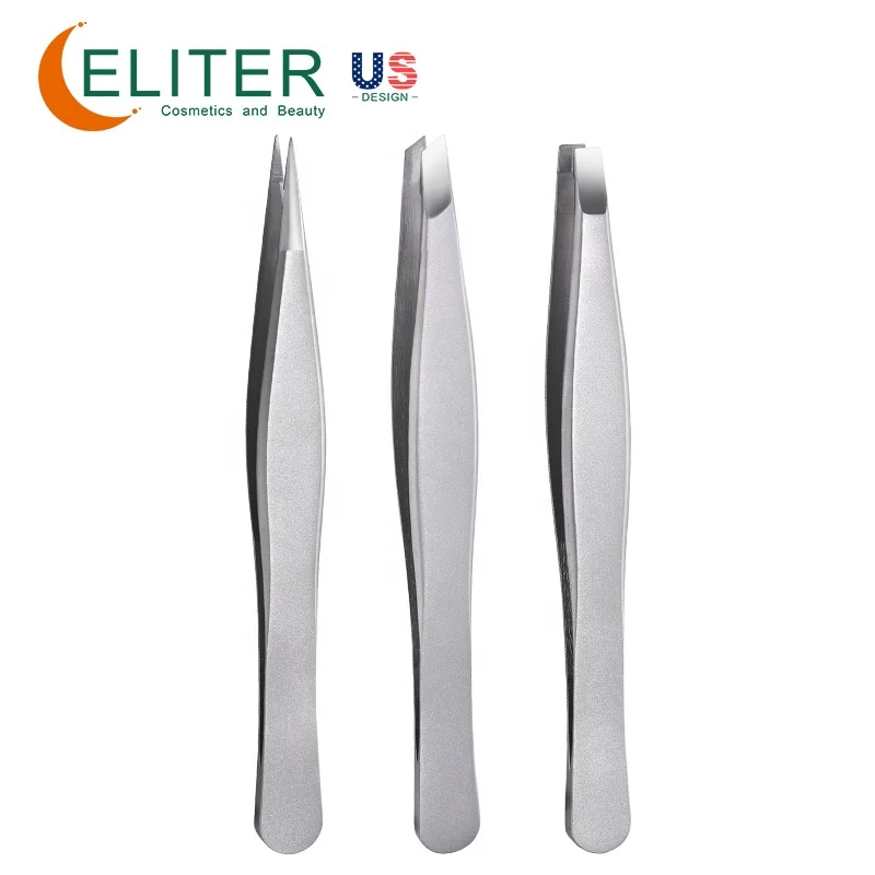 ELITER Wholesale Stainless Steel Tweezers Stainless Steel Eyebrow Tweezers Ingrown Hair Tweezers  Hand-filed Tips Hair Removal