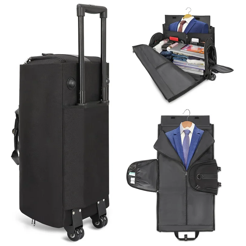 Travel Garment Bag with Shoe Compartment Overnight Weekender Bags for Women Men Rolling Duffle Bag with Wheels Trolley
