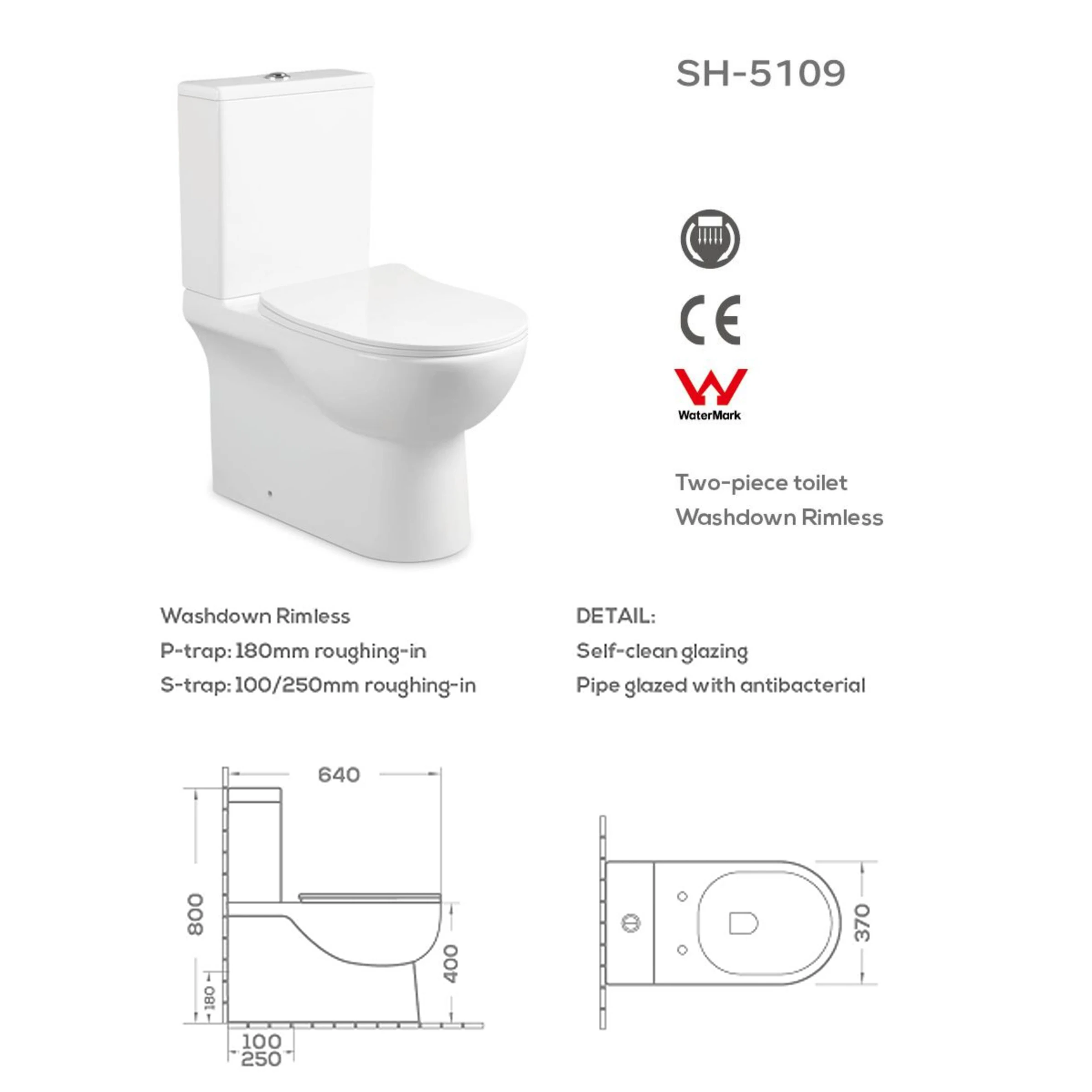 Modern Ceramic Rimless Standing Dual Flush WC Toilet Bowl Bathroom Water Closet Two Piece Toilet For Hotel
