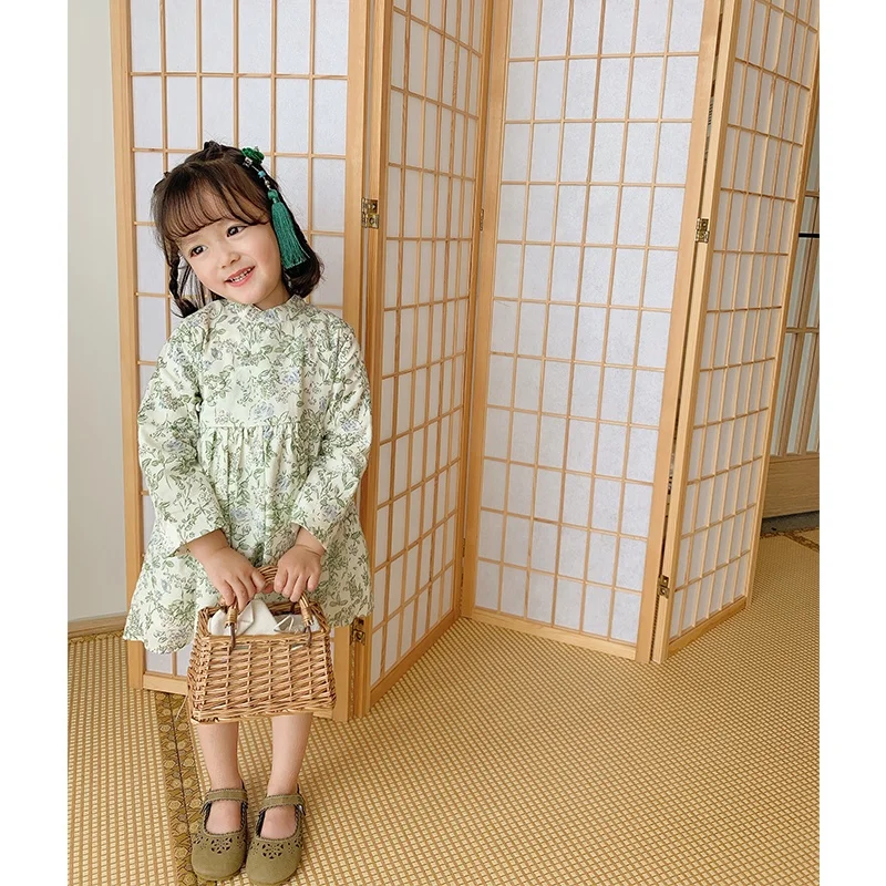 custom  Kids girls Chinese style dress girls clothes cotton sweet floral dress