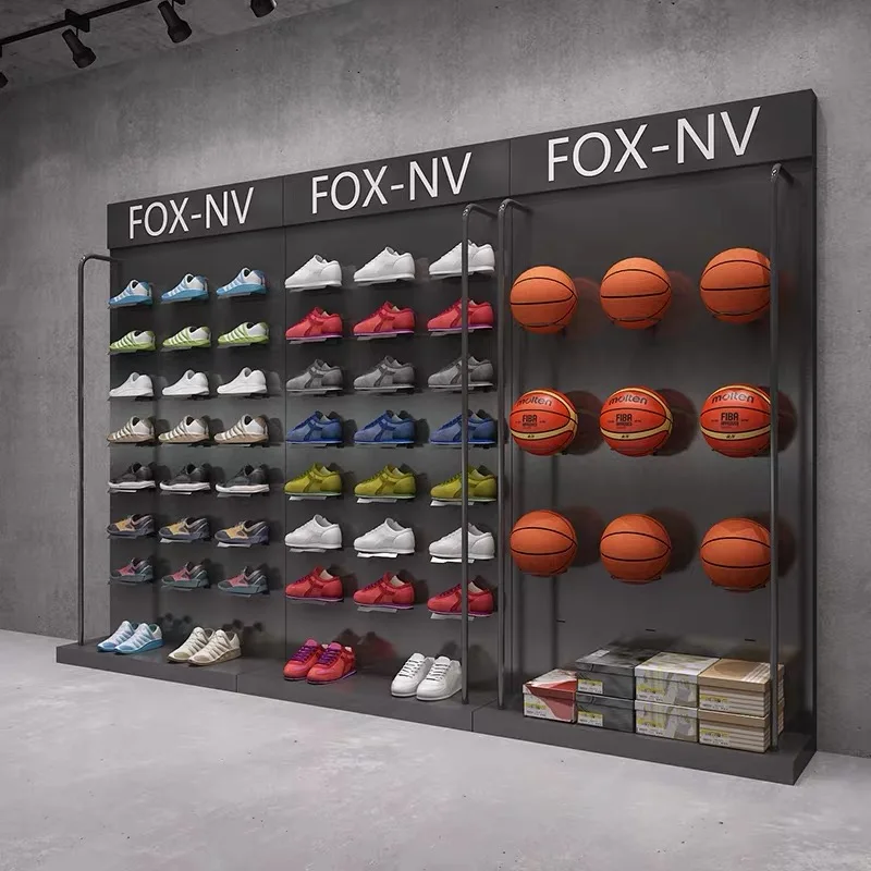 Brand sneakers display case custom sport shoe store metal shoe rack with shop