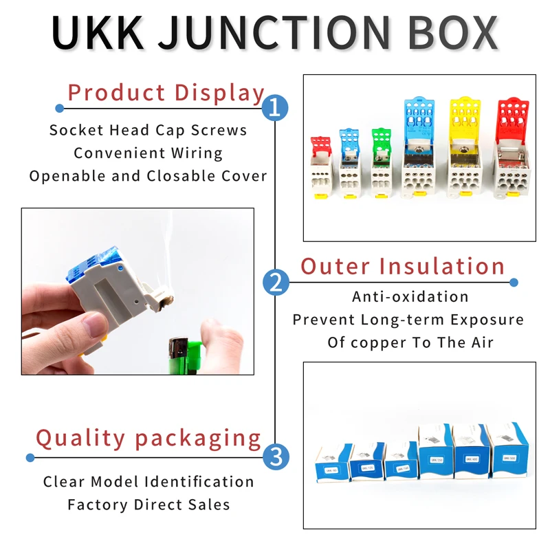UKK80 electrical 1 in vele out wire connector high current junction box din rail screw terminal block with safety cover