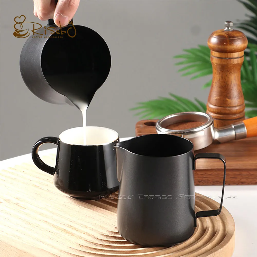 250-1500ml Black Teflon Espresso Milk Frothing Jug Stainless Steel Coffee Latte Steaming Mug Barista Milk Pouring Pitcher