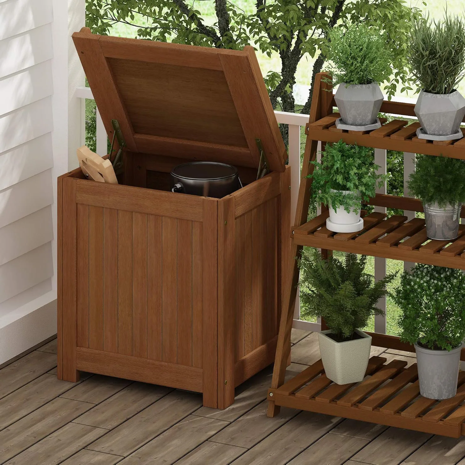 Weather Resistant Garden Patio Storage Deck Box Outdoor Hardwood Storage Box