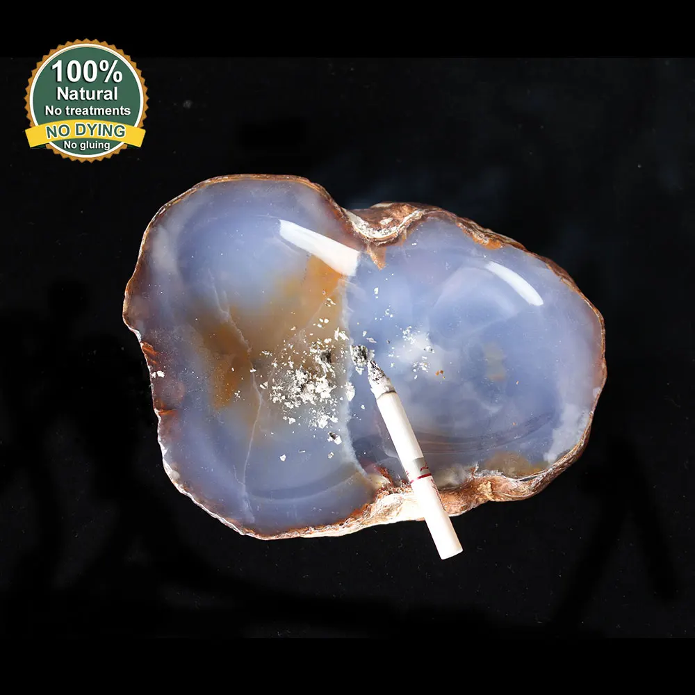 
Personalized hotel bar office square healing crystal cigar ashtray luxury blue chalcedony natural agate ashtray 