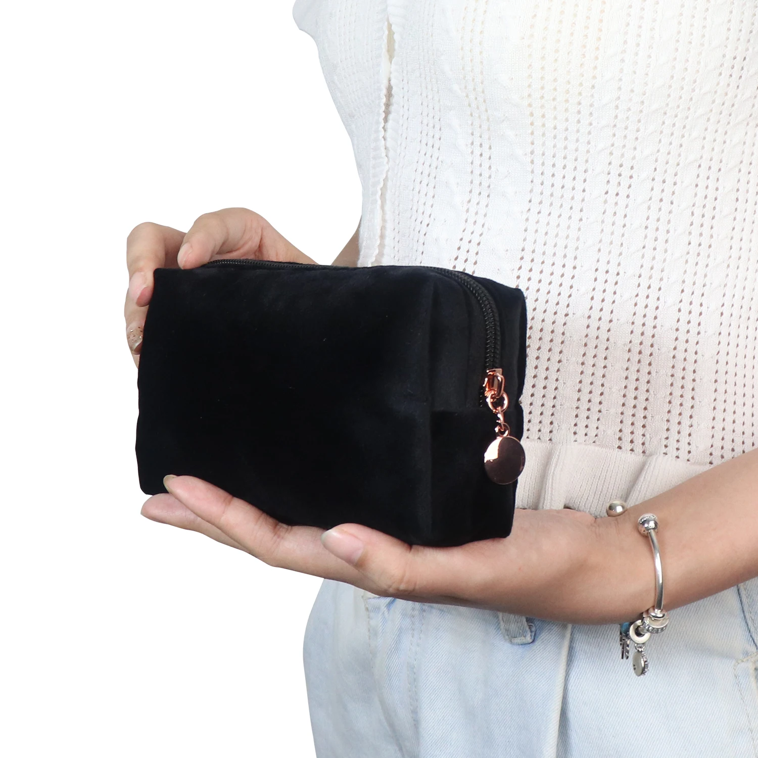 
Travel Organizer Zipper Luxury Cosmetic Pouch for Ladies Custom Logo Brush Velvet Makeup Bag 