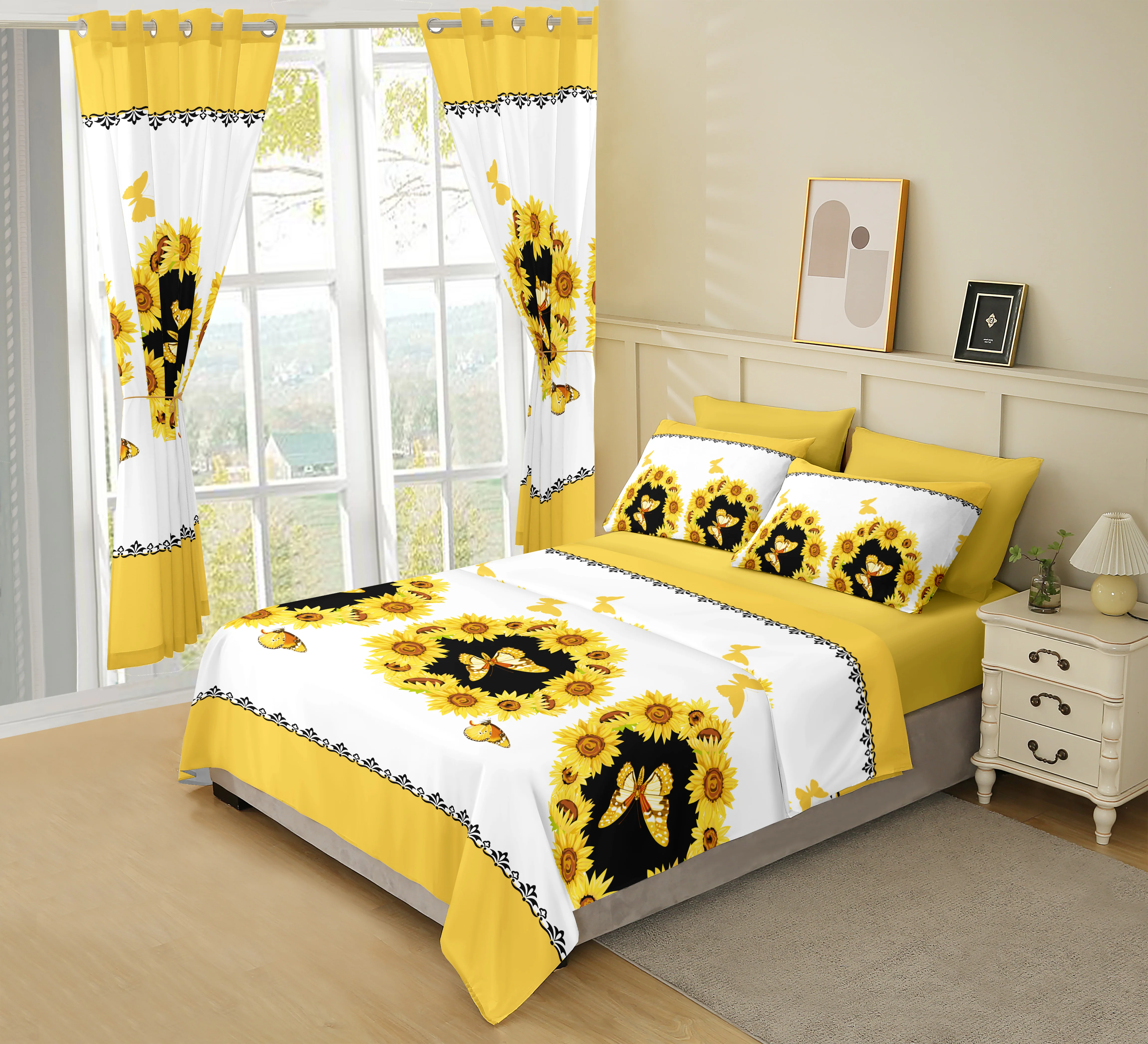 8pc designer Luxury Ultra Soft Comforter All Season duvet bed sheet with curtains bedding set