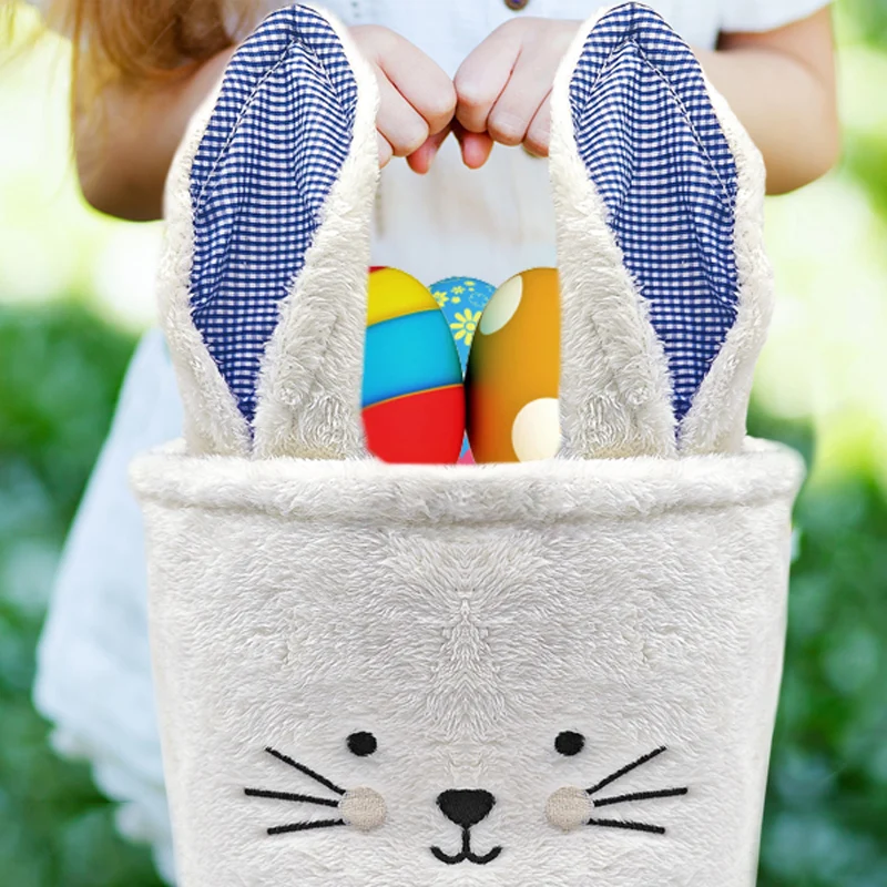 2024 Wholesale Bunny Storage Baskets Bucket Chevron Carrying Eggs Bag Festival Gift Glitter Easter Basket handbag
