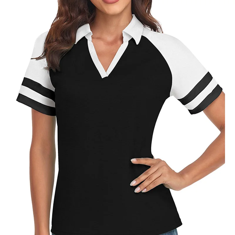 Printed Golf V-Neck Shirt Short Sleeve High Quality Classic Summer Print Custom Short Sleeve Sports Women 100% Cotton Custom