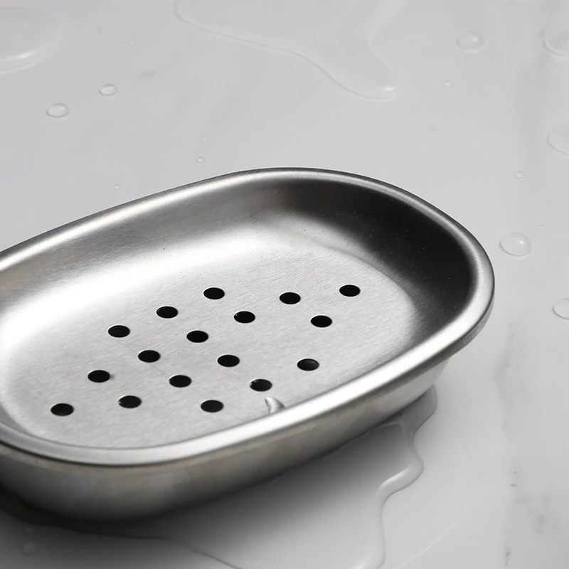 Chrome Bathroom Set Accessories Oval New Simple 2 Pieces Stainless Steel Concrete Soap Dish  Holder