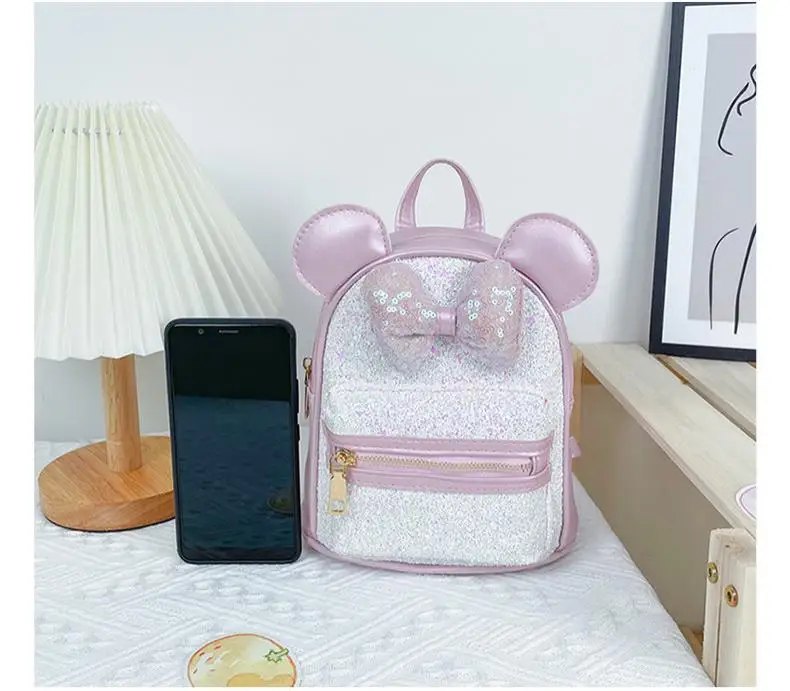 Mickey Mouse Ear Girls Cute Backpack Bag Kindergarten Bowknot Shinny School Bag Little Kids Lovely Book Bag