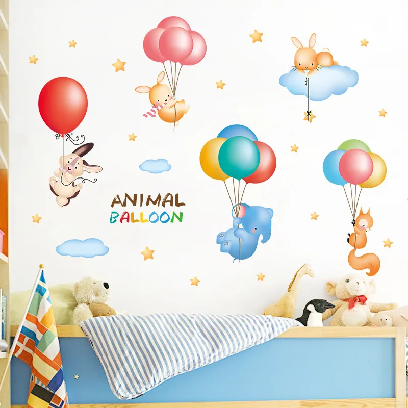 Animal balloon cartoon wall sticker children room bedroom living room kindergarten cartoon decoration wall sticker