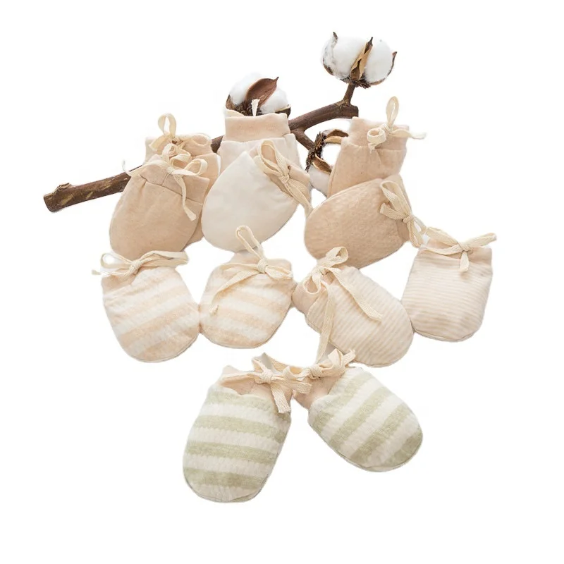 Top quality 100% organic cotton knitted newborn warm gloves scratch teething baby mittens