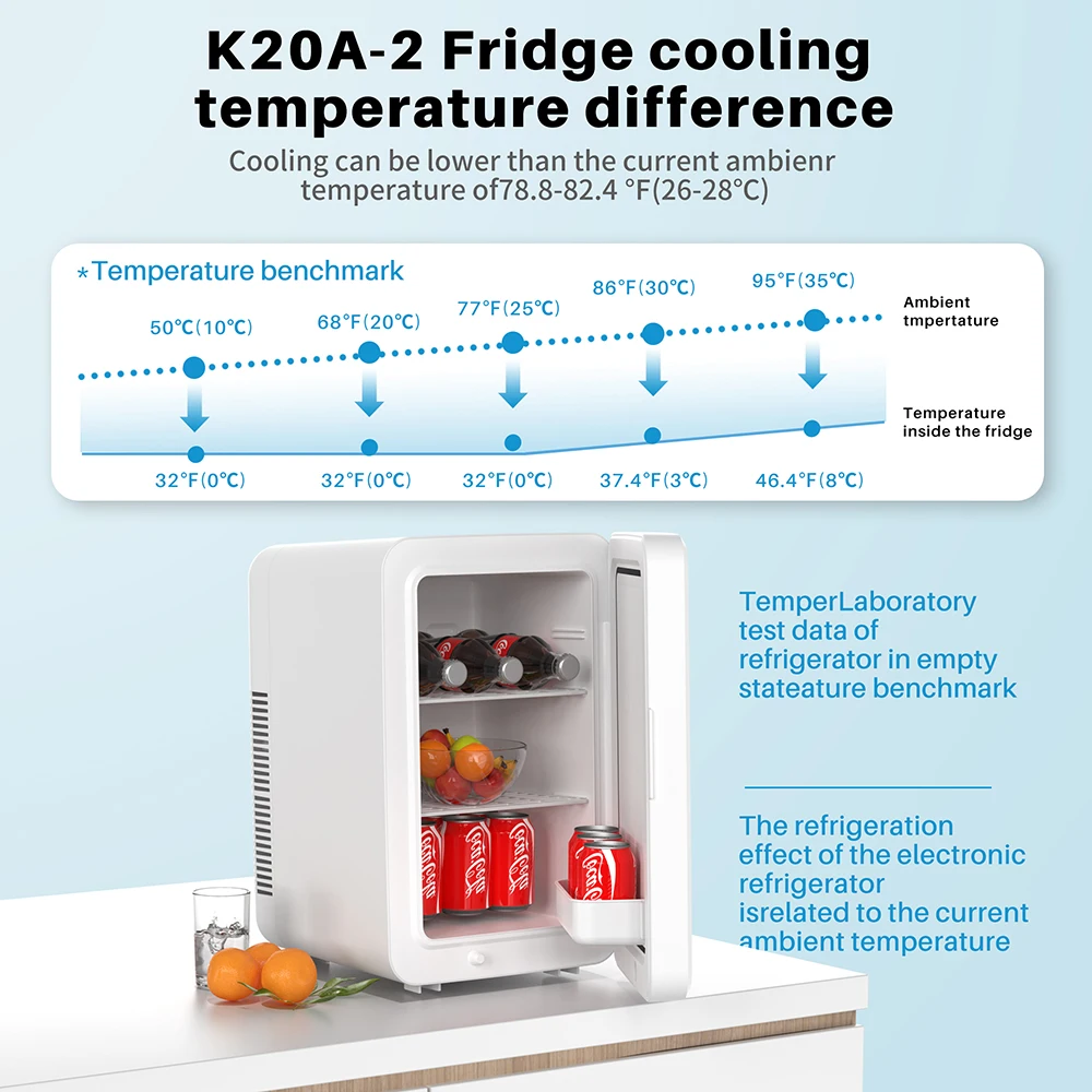 KEMIN Drink Cooler Mini Portable Fridge 16L Compact Refrigerator for Skincare Personal Cooler Desktop Accessory for Home Office