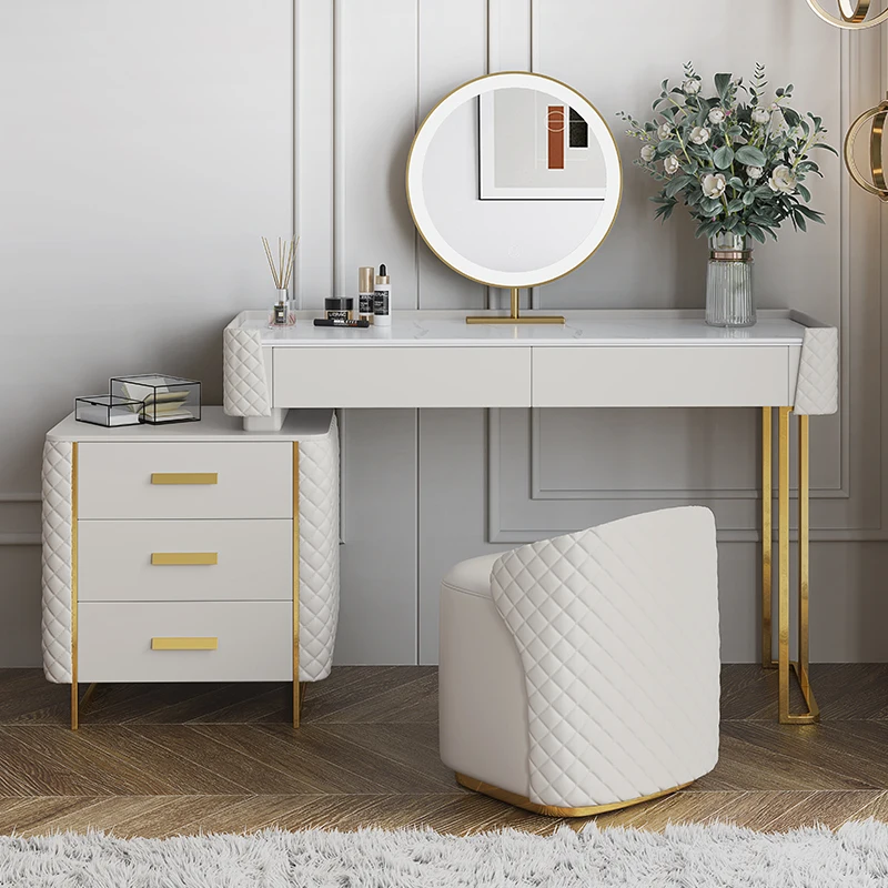 New Nordic design solid wood frame stainless steel metal luxury white dresser bedroom dresser table mirror furniture toilet