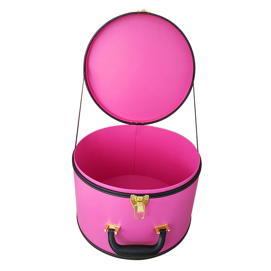 Luxury vintage leather hat box custom golden logo hat cap case box travel carrying case with handles