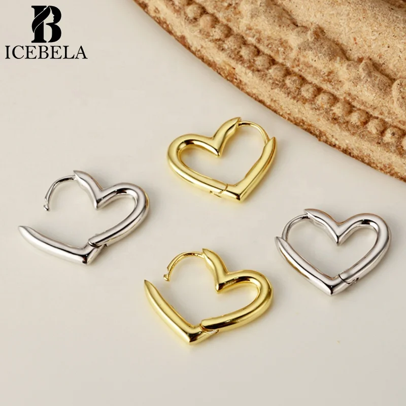 ICEBELA Korean 925 Silver Minimalist Woman Solid Heart Hoop Earrings Girls Silver Fashion Jewelry Heart Earrings For Women