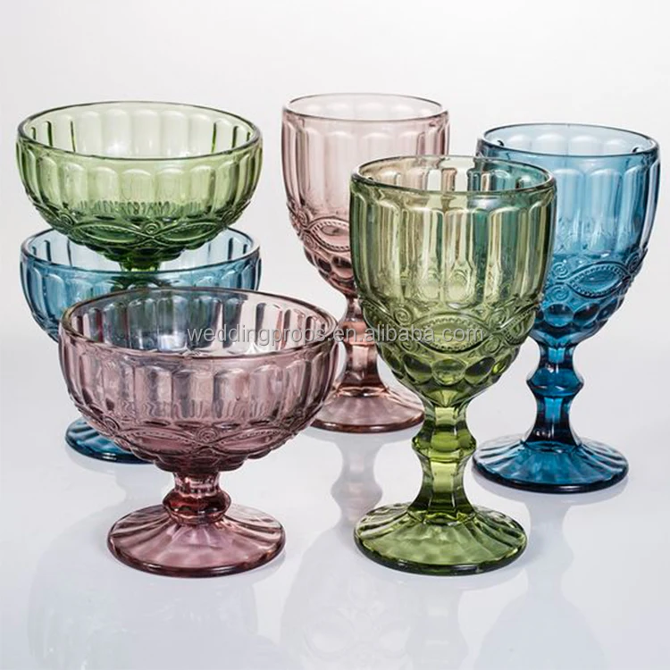 Wholesale Price Accessories Embossed Design Kitchen Wine Glass Flutes Pink Colored Champagne Glasses Wedding Goblets