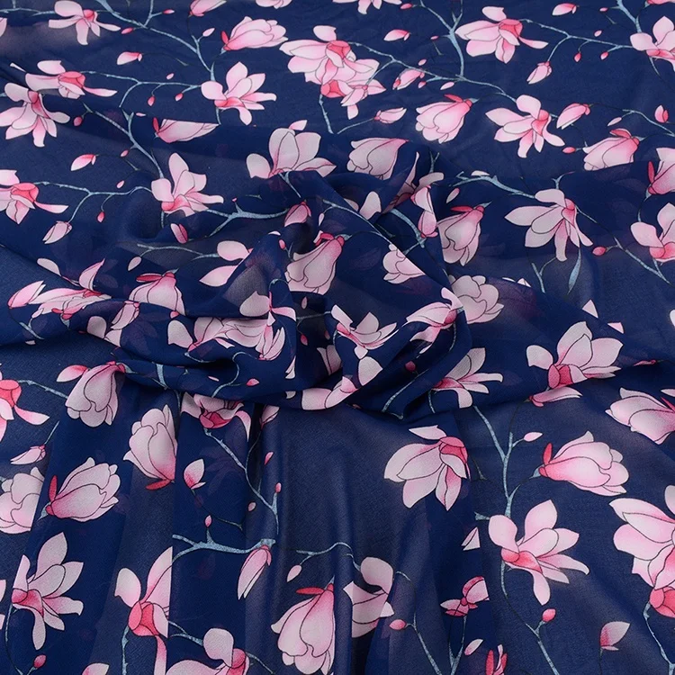 Amazon supplier trendy poly woven spring floral moss crepe chiffon fabric meter printed