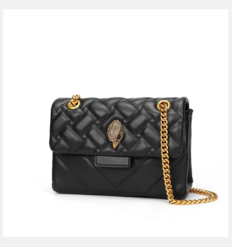Women Luxury Pu Leather Chain Bags Eagle Head Striped Crossbody Black Bag Luxury Designer Handbags