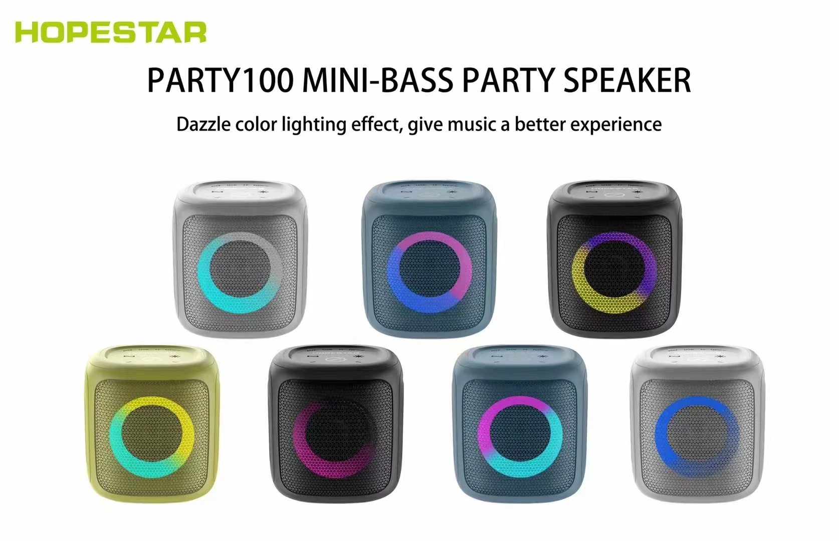 Colorful Rgb Light Bass Stereo Waterproof Outdoor Blue tooth 5W 2400mah Party100 Mini Portable Wireless Speaker CE HOPESTAR