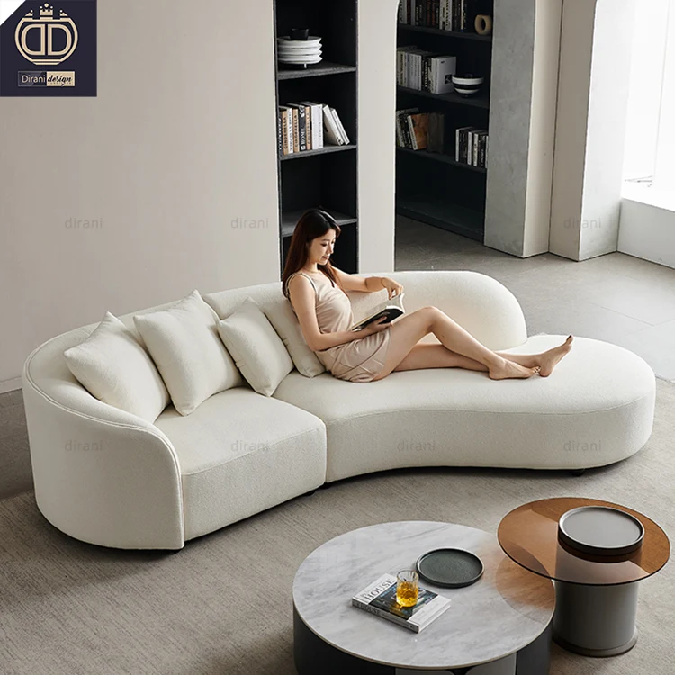 2023 nordic designer apartment boucle curved sofa contemporary couch teddy fabric rugiano pierre white cream leather sofa