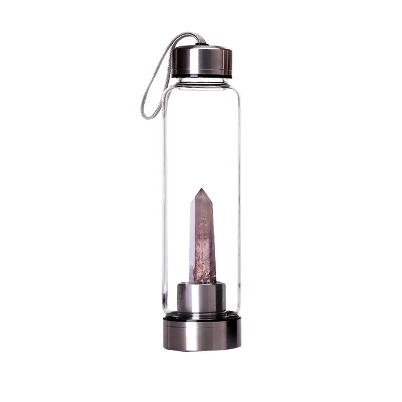 Customized LOGO Natural crystal cover high boron pillar crystal energy hexagonal column crystal water bottle