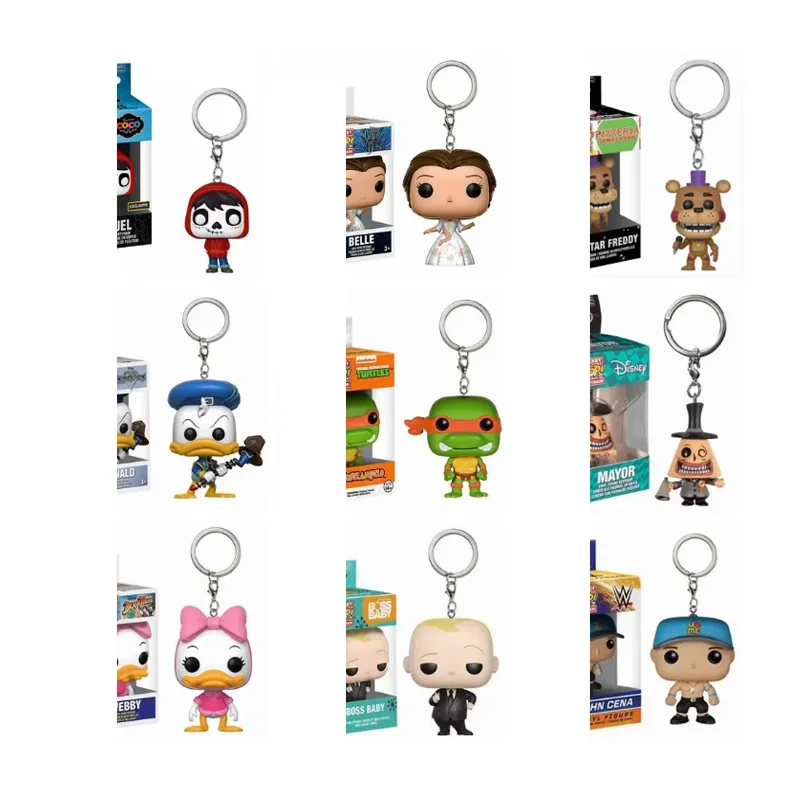 Belle Coco Miguel Donald Turtles Freddy Boss Baby John Cena Joker Mayor Webby Pocket Keychain Action Figure Toys 4cm PVC