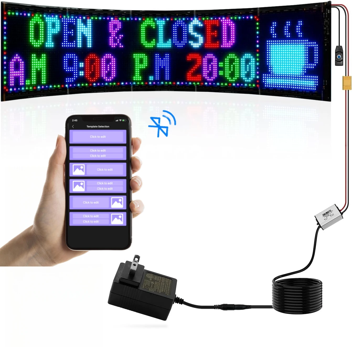 Smartphone app control ,colorful flexible led display screen, high brightness circuit board custom text pattern for advertising