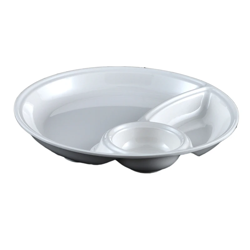 Restaurant Dinnerware cheap bulk Chip and Dip with sauce dish White Melamine Serving Plate