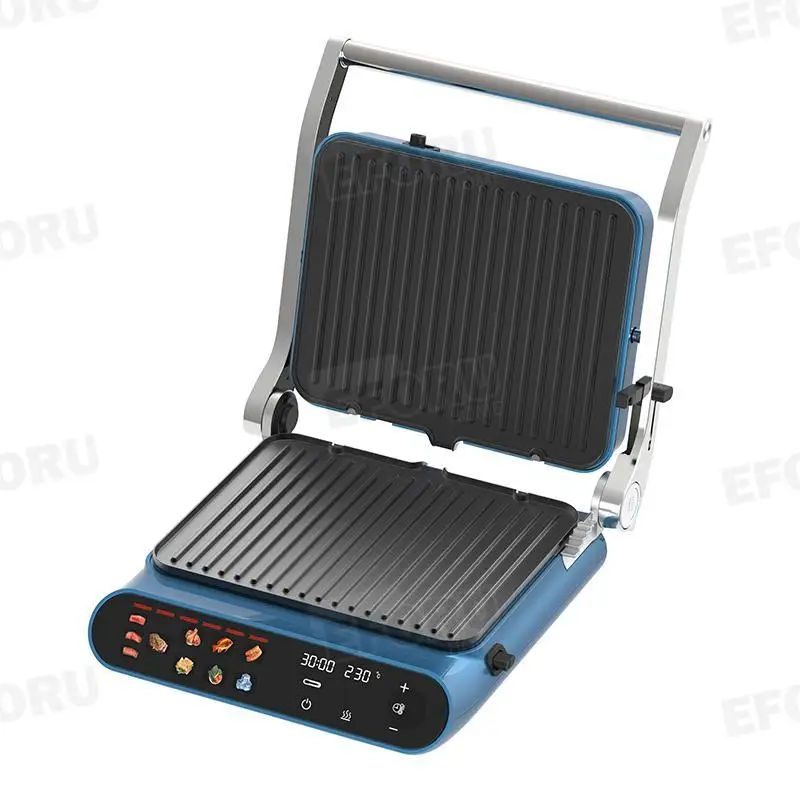 Electric Grill Digital Glass Surface Panini Grill Indoor Smokeless Sandwich Press Toaster Opens 180 Degrees Contact Grill