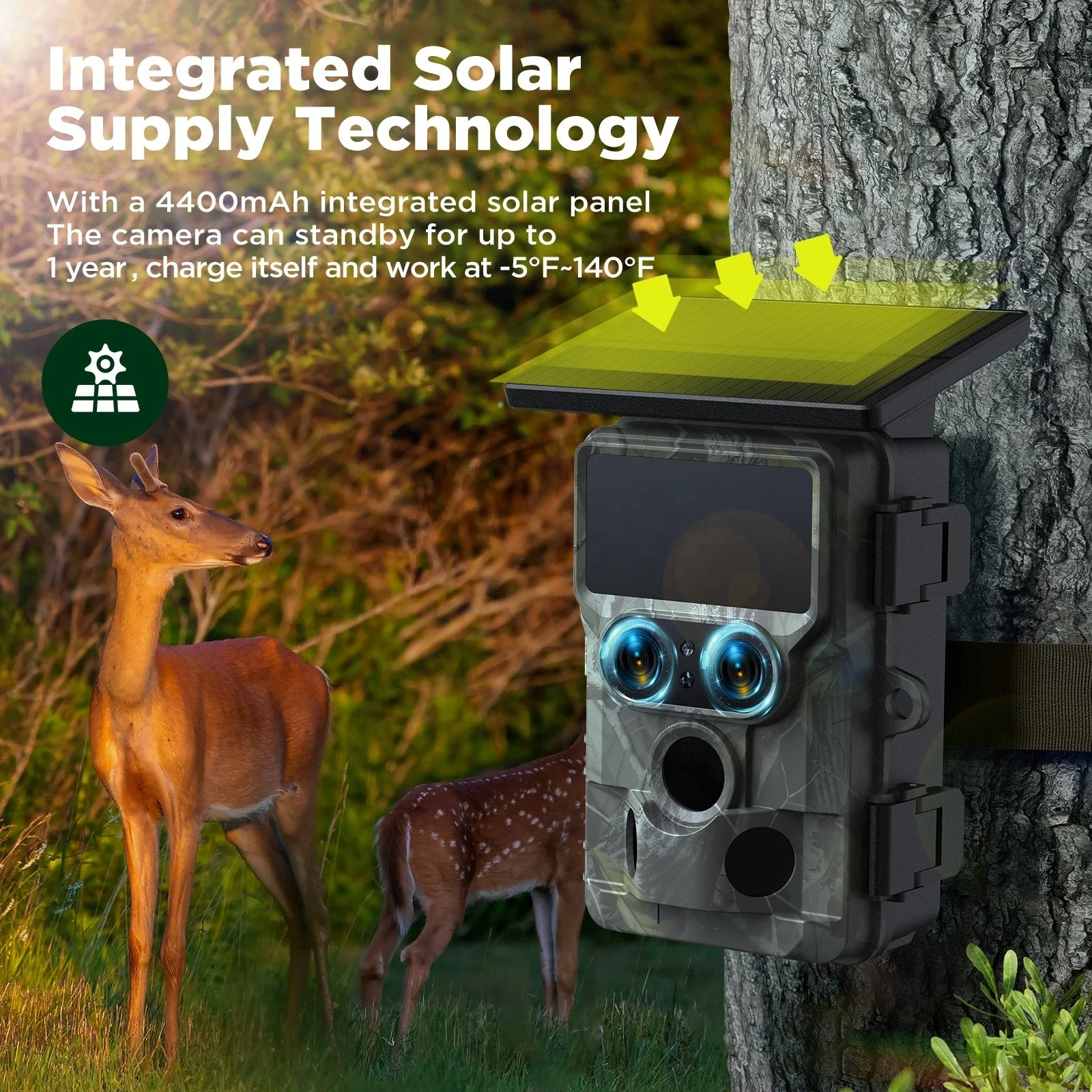 4K 48MP Solar Powered Wild Game Trail Camera Traps 13MP SONY Native Sensor 850nm LEDs 65ft Detection Range for Hunting