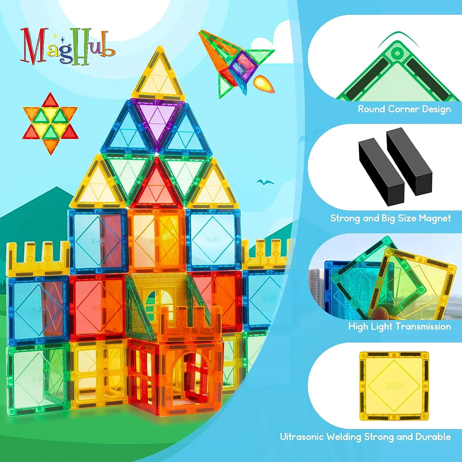 Magnetic Tiles Set Magnet Toys Clear 3D Magnetic Building Blocks Set Stacking Toy Construction Preschool Learning Educational