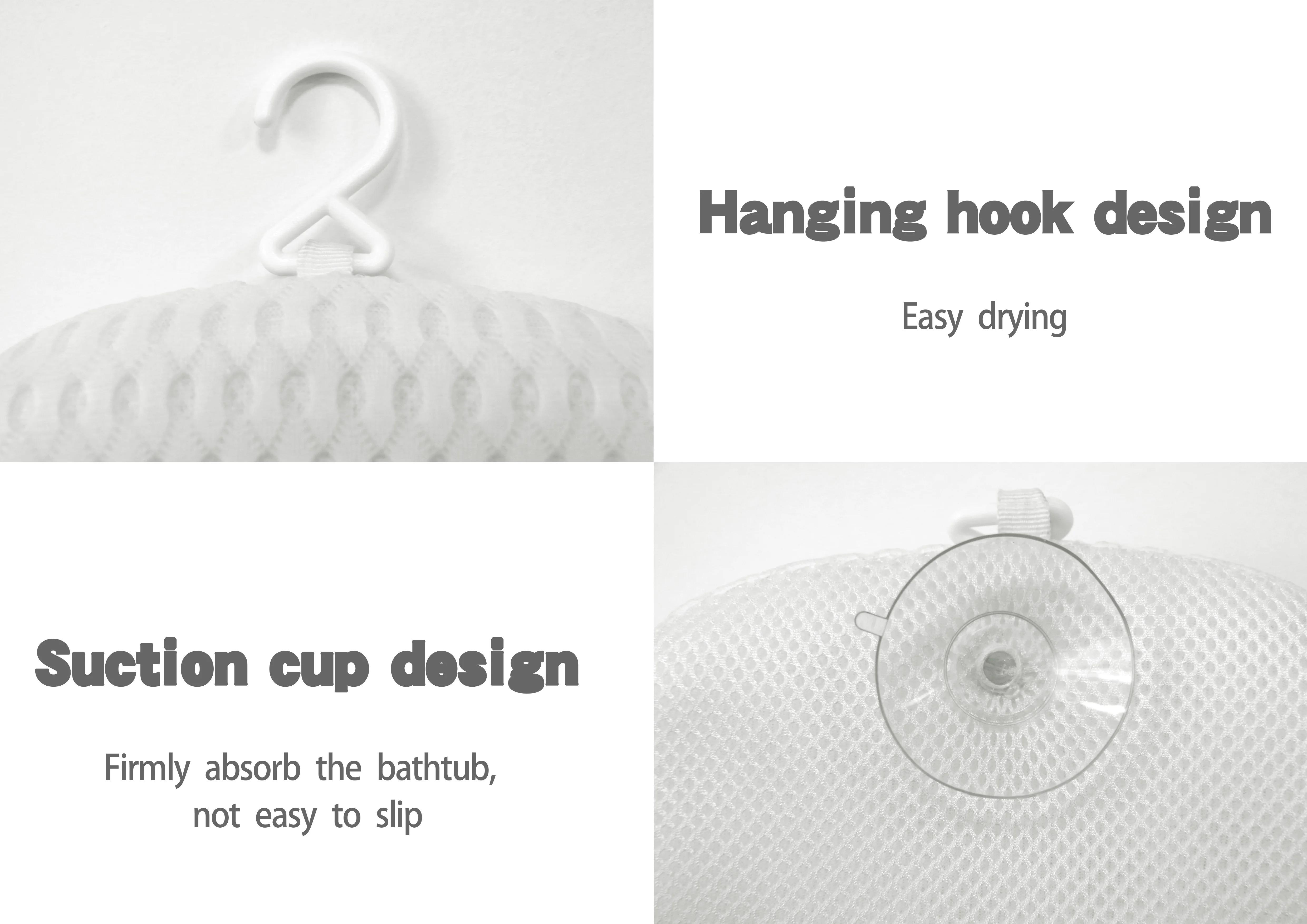 white bath pillow spa 3D mesh bath pillow with suction cup for tub in bathroom gel bath pillow