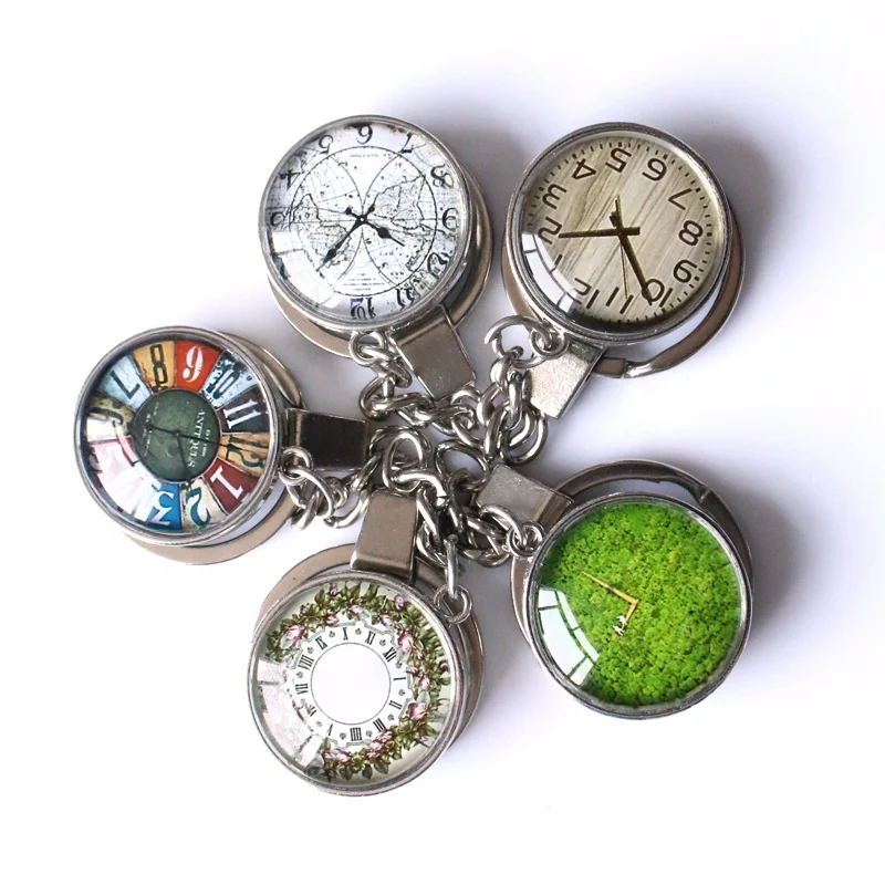 
Custom Photo Double-sided 0.98inch Round Roman Clock Pattern Printed Crystal Glass Keychain 