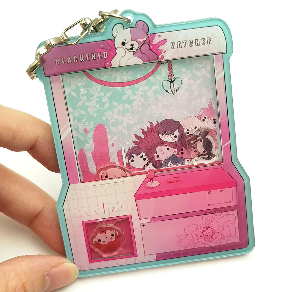 Custom wholesale clear acrylic shaking charms shaker keychains with non-clear edge