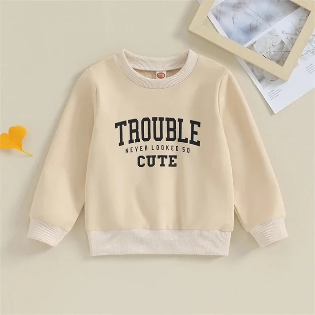 Autumn Winter Kids Letters Print Pullover Clothes Boys Girls T Shirts Long Sleeve Sweatshirt
