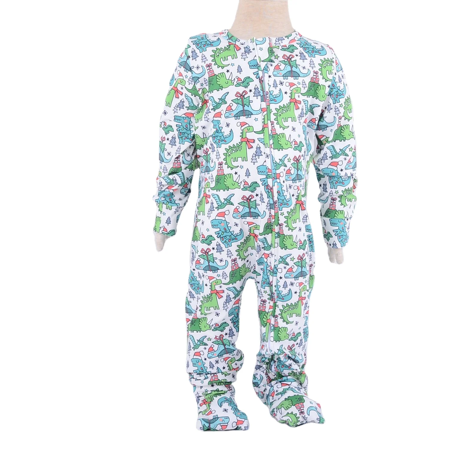 Custom 230g Baby Girl Printing Jumpsuit Long Girls Romper Zip Up Baby Sleepers