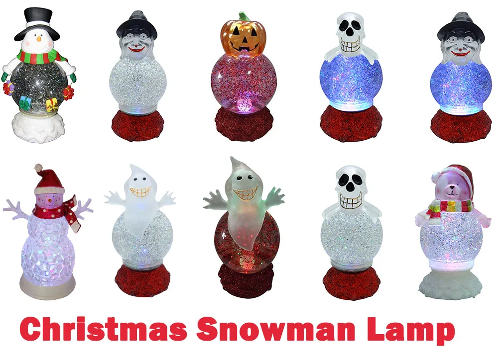 RGB Color Light Up LED Mini Halloween skull ghost Water Snow Glitter Globe