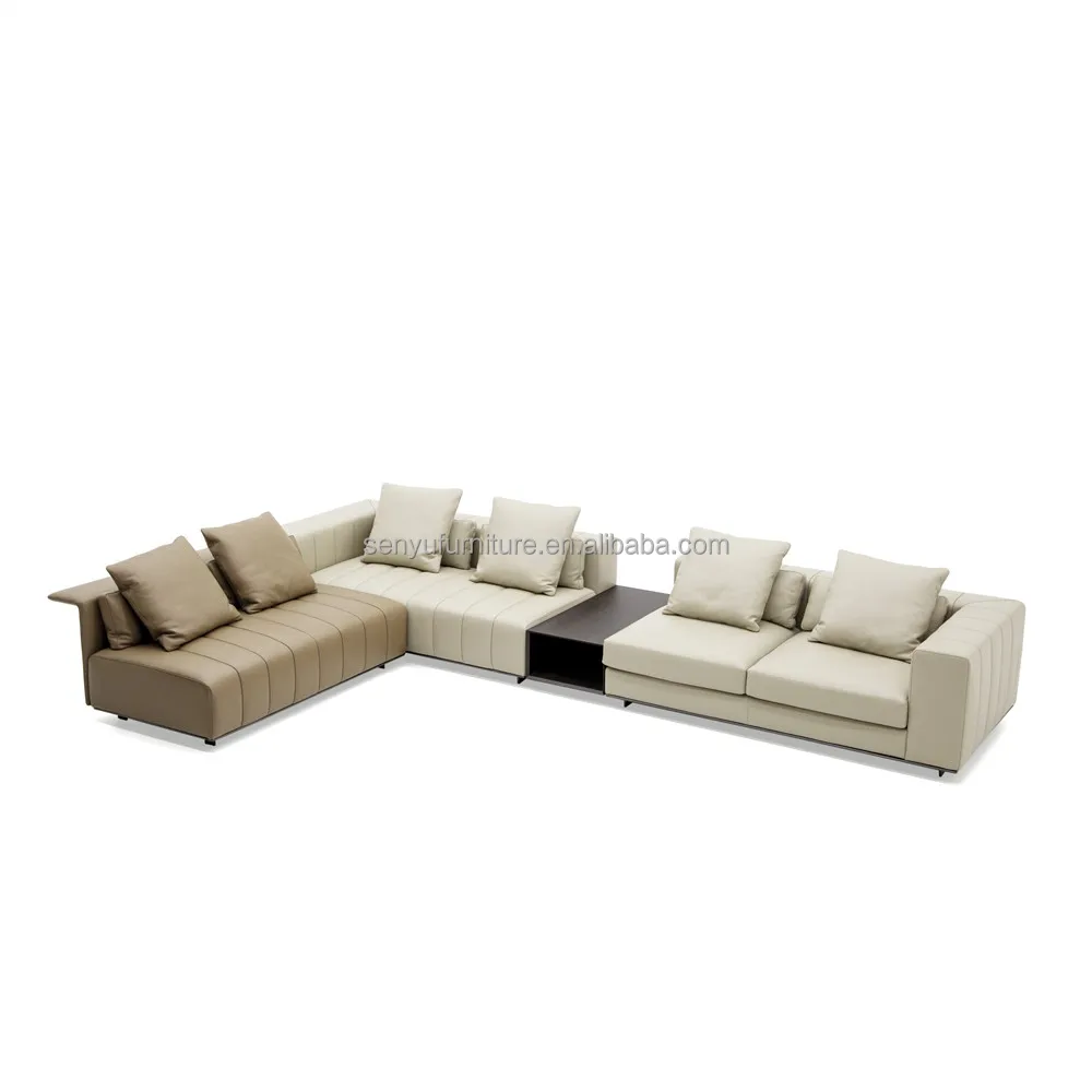 Italian Premium Beige Leather Chesterfield Sectional Sofa Set Minimalist Modular with Corner Feature Living Room