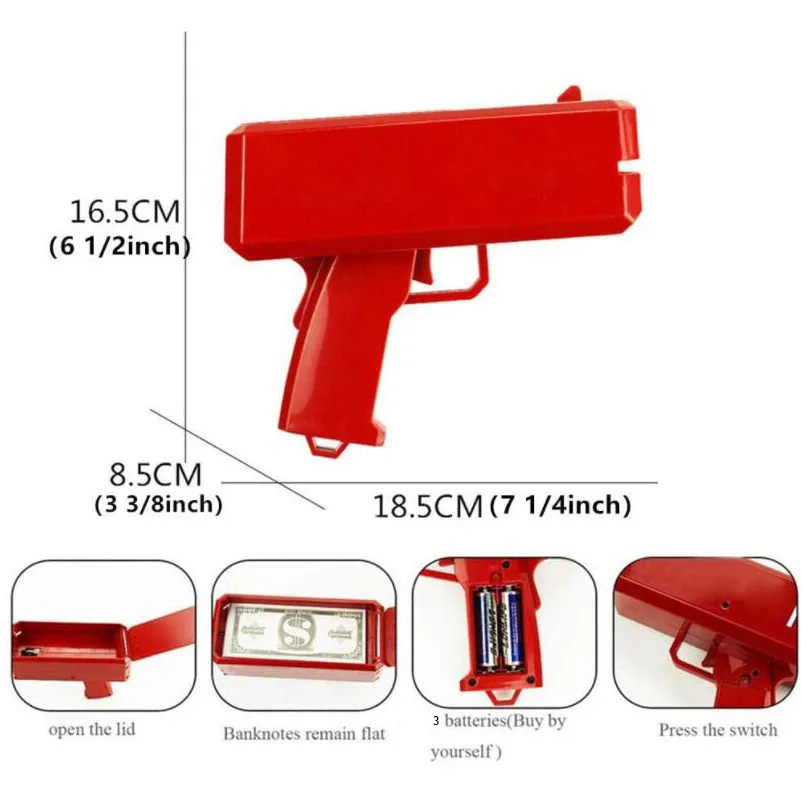 Nicro Wholesale Money Gun Make Cash Prop Money Rain Gun Toy Shot Spray Customized Logo Real Party Game Novelty Money Toy Gun