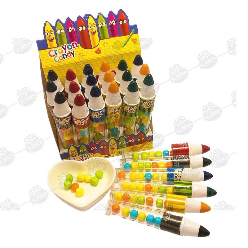 China funny fruity flavor crayon candy toys halal box packaging paintbrush playful toy fruity tablet candy cartoon candy toys
