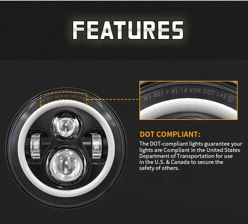 for harleys davidsons 7' led headlight with halo for jeep wrangler JK part for royal enfield headlamp accessories DOT E-mark