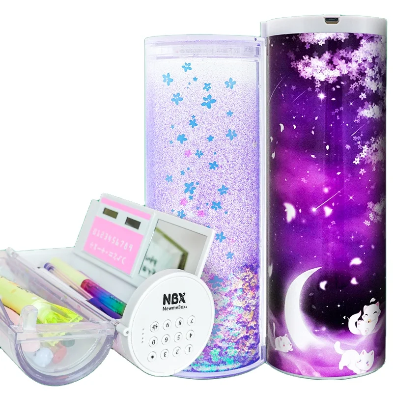 
Factory Customization Glitter Quicksand Animal Pencil Box School Plastic Password Lock Pencil Case 